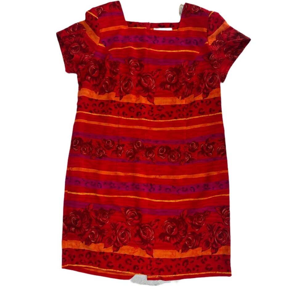 Jessica Howard Women Red Floral Stripe Shift Dress Plus Size 18 Bold Print